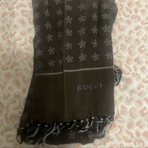Gucci Vintage Scarf Blue Brown Pre Owned